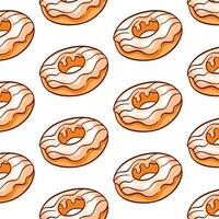 Donut pattern with vanilla icing in cartoon style. Doughnut simple line wallpaper for bakery and restaurant menu. Vector illustration on a white background.