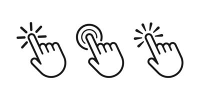 Pointer cursor icon. Clicking cursor, pointing hand clicks icons. Click cursor vector