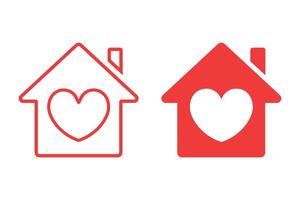 House with heart pictogram. Love home icons. Modern residential building. vector