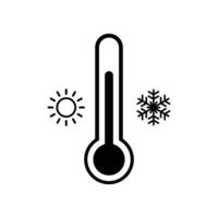 Thermometer icon. Weather temperature thermometer line icon. Thermometer with sunny and freezy weather outline vector icon.