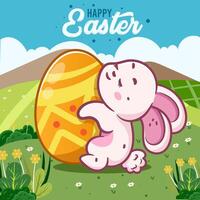 linda Conejo con Pascua de Resurrección huevos, contento Pascua de Resurrección conejito de contento Pascua de Resurrección deseos saludo vector