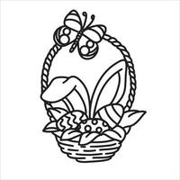 Easter card with rabbit and eggs Vector Illustration Outline