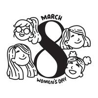 International Womens Day Outline Drawing Illustration. Multiracial Group of Women vector