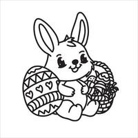 Easter card with rabbit and eggs Vector Illustration Outline