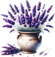 ai generiert Aquarell Lavendel im rustikal Topf Clip Art png