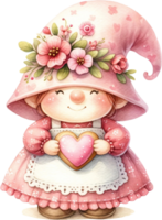 AI generated Little Girl Holding Heart with Pink Polka Dot Dress Illustration png