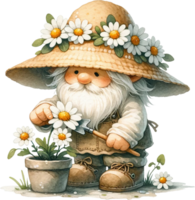 ai genererad trädgård gnome med blommor och kastruller illustration png