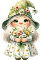 ai gegenereerd lente meisje met madeliefje bloemen illustratie png