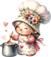 ai généré mignonne chef gnome cuisine avec l'amour illustration png