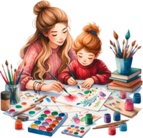 AI generated Mother and Child Enjoying Art Time Together Clipart png