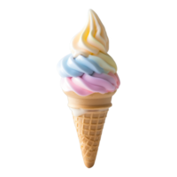 ai généré crémeux et coloré la glace crème cône avec une tourbillon de couleurs. le doux, laitier la glace produit est sur une transparent Contexte. png