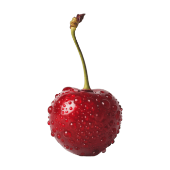 ai generato un' singolo ciliegia con un' stelo, coperto nel scintillante acqua goccioline, è impostato contro un' puro bianca sfondo, cattura il essenza di freschezza e semplicità. png