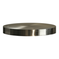 ai gerado uma prata mesa topo com uma circular forma. a mesa é esvaziar e tem uma brilhante superfície. a mesa é fez do metal e tem uma moderno Veja png