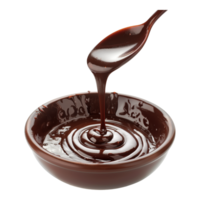 AI generated A spoonful of chocolate sauce is poured into a bowl png