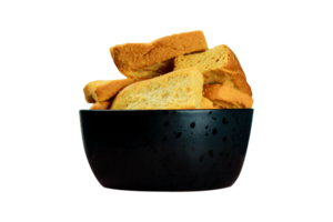 Toast in a black bowl isolated on a transparent background. png