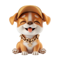 AI generated A small figurine of a dog adorned with a gold chain around its neck. png