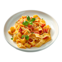 ai generado un plato de italiano pasta con albahaca y tomate salsa png