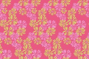 Bright summer abstract flowers seamless pattern. Colorful creative shapes simple floral printing on a pink background. Template for designs, children textiles, surface design, fabric vector