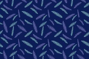 Abstract contour silhouette tiny leaves fir seamless pattern. Vector hand drawn sketch. Minimalist simple botanical printing on a dark background. Collage for designs, fabric, patterned