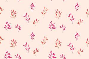 Abstract colorful tiny branches leaves seamless pattern is randomly scattered on a light background. Minimalist botanical leaf stems patterned. Vector hand drawn sketch. Collage for printing, designs