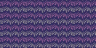 Zigzag with shapes dots, spots, drops seamless pattern. Vector hand drawn sketch.  Simple tiny random snowflakes, circles, leaflets on a dark violet background. Template design ornament