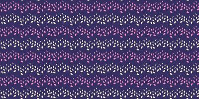 Zigzag with shapes dots, spots, drops seamless pattern. Vector hand drawn sketch.  Simple tiny random snowflakes, circles, leaflets on a dark violet background. Template design ornament