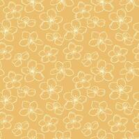 Yellow seamless pattern with simple artistic flowers lines. Vector hand drawn sketch outlines. Abstract contour silhouette floral ornament. Template for design, fabric, printing, surface design