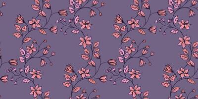 Artistic abstract branches with flowers bells tiny leaves intertwined in a seamless pattern. Vector hand drawn. Monotone printing with creative wild floral stems. Template for design, fabric, textile