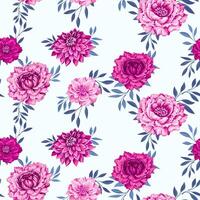 Seamless pattern with abstract artistic flowers and tiny branches leaves. Vector hand drawn illustration.  Colorful pink floral printing on a white background. Template for designs, textile, fabric