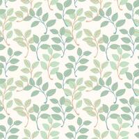 Pastel green abstract cute tiny leaves branches seamless pattern. Creative simple  leaf stems patterned on a light background. Vector hand drawn sketch doodle. Collage for printing, design, fabric