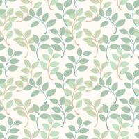 Pastel green abstract cute tiny leaves branches seamless pattern. Creative simple  leaf stems patterned on a light background. Vector hand drawn sketch doodle. Collage for printing, design, fabric