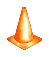 Watercolor illustration of an orange cone. Hazard warning road sign. Sports equipment football training cone. Isolated. Drawn by hand. png