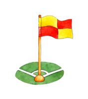 Watercolor illustration of a corner flag for a soccer field. Football equipment symbol, special marking element. Isolated. Drawn by hand. png