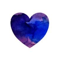 vattenfärg illustration av en flerfärgad hjärta med fläckar och nyanser av lila och blå måla. Semester kort för hjärtans dag, bröllop, årsdag. konstnärlig design element isolerat png