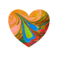 acquerello illustrazione di un' multicolore cuore con macchie e tinte di dipingere. festivo carta per San Valentino giorno, nozze, anniversario. artistico design elemento isolato png