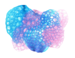 Watercolor illustration blue and pink background bubbles, foam, big spot. Artistic background pattern with spots, strokes, blobs, bubbles, highlights, stripes. For design, website, packaging, print png