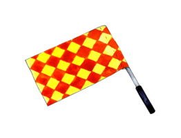 Watercolor illustration of a judge's flag. Line judge flag soccer. The referee flag is a tool that helps the assistant referee to signal violations, substitutions and other events. Isolated. Drawn png