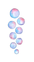 Watercolor illustration of multicolored soap bubbles. Sketch abstract pattern with bubbles. Underwater bubble effect. Isolated. Drawn by hand. Design elements. png