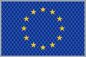 Vector illustration of the EU flag under the lattice. Concept of isolationism.