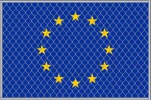 Vector illustration of the EU flag under the lattice. Concept of isolationism.