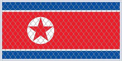 Vector illustration of North Korea flag under the lattice. Concept of isolationism.