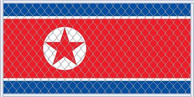 Vector illustration of North Korea flag under the lattice. Concept of isolationism.