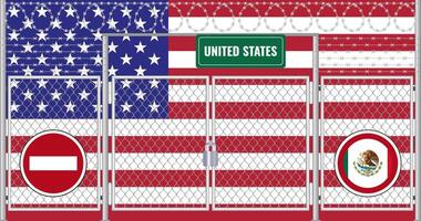 Vector illustration of USA flag under lattice. Concept of isolationism.