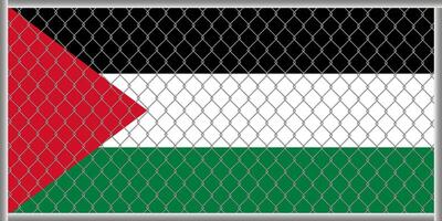 Vector illustration of Palestine flag under lattice. The concept of isolationism.