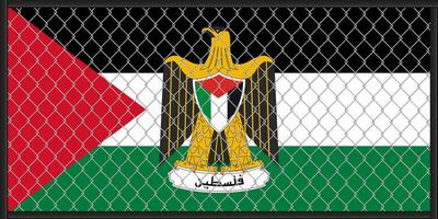 Vector illustration of the flag and coat of arms of Palestine under the lattice. The concept of isolationism.