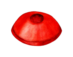 Aquarell Illustration von ein rot Kegel. Straße Zeichen Warnung von Achtung. Sport Ausrüstung Fußball Ausbildung Kegel. isoliert. Hand gezeichnet png