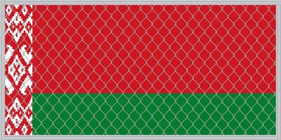 Vector illustration of the flag of the Republic of Belarus under the lattice. Concept of isolationism.