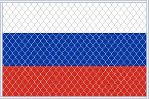 Vector illustration of the flag of Russia under the lattice. Concept of isolationism.