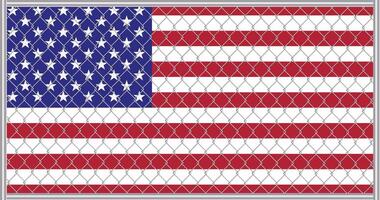 Vector illustration of USA flag under lattice. Concept of isolationism.