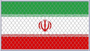 Vector illustration of Iran flag under lattice. The concept of isolationism.